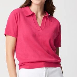 J. Crew Sweater Top Polo Cashmere Cotton Short Sleeve Johnny Collar Pink Medium